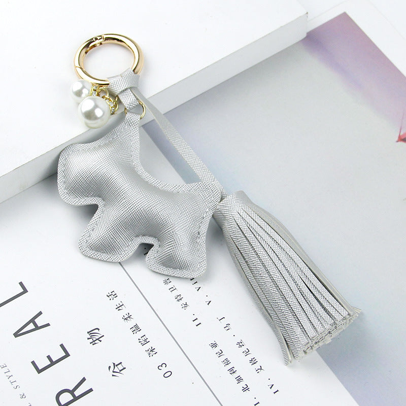 Little Dog Tassel Bag Charm - Silver
