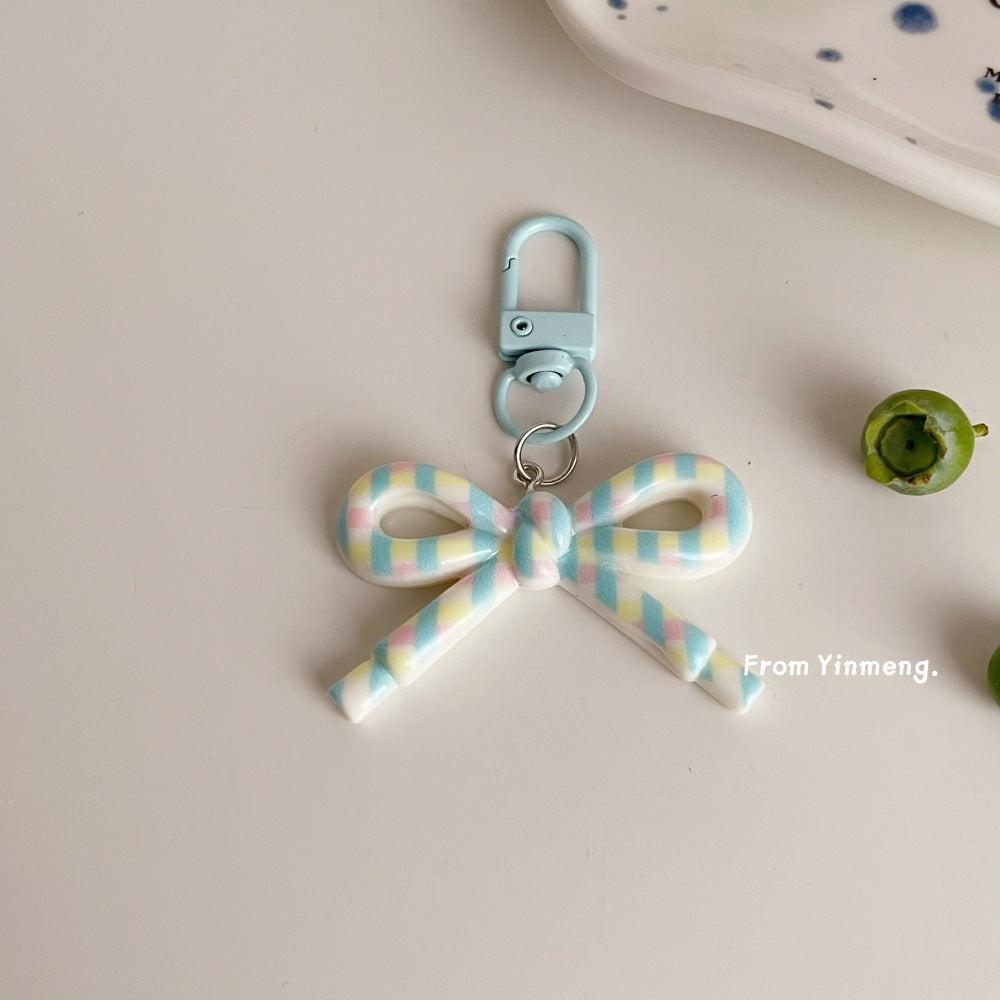 Gingham Bow Bag Charm - Blue