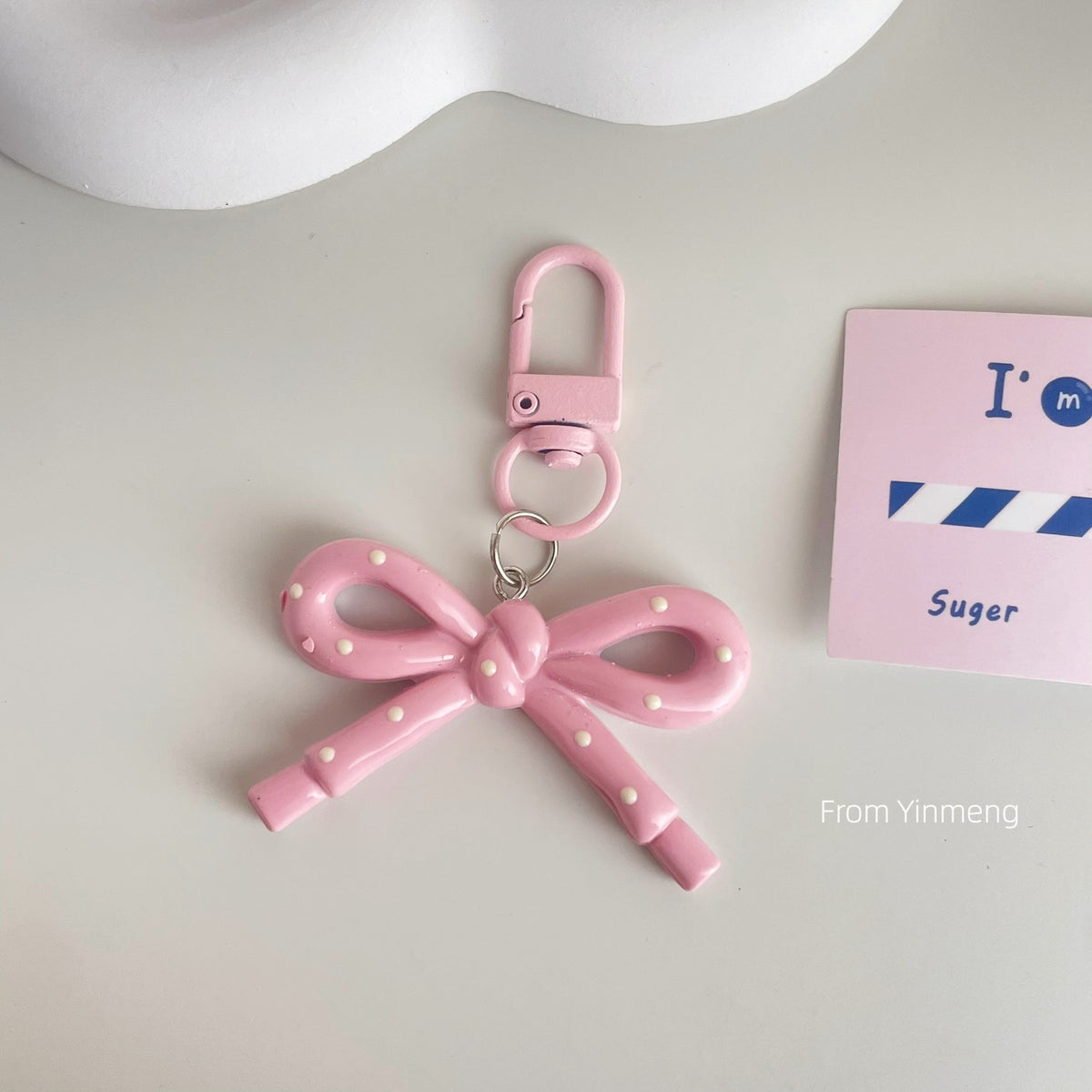 Polka-Dot Bow Bag Charm - Pink
