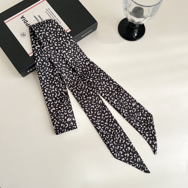 Leopard Ribbon Scarf - Small Black Leopard