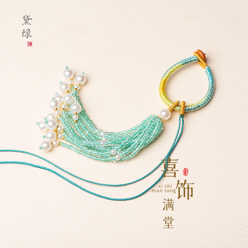 Knotted Bead-Tassel Bag Charm - Mint Green