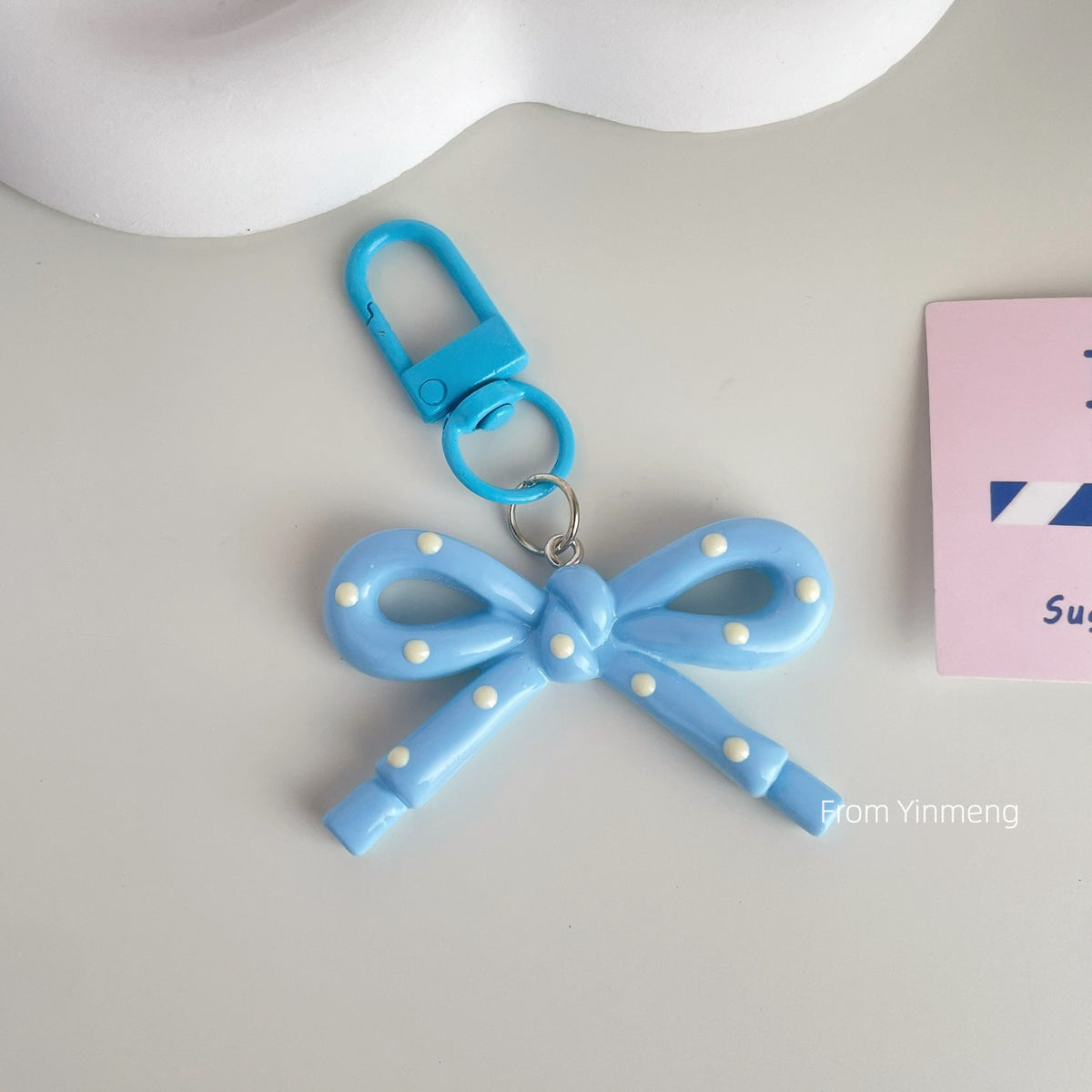 Polka-Dot Bow Bag Charm - Blue