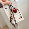 Autumn Heart and Cord Bag Charm - Warm Brown and Red