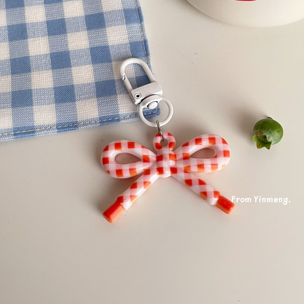 Gingham Bow Bag Charm - Red