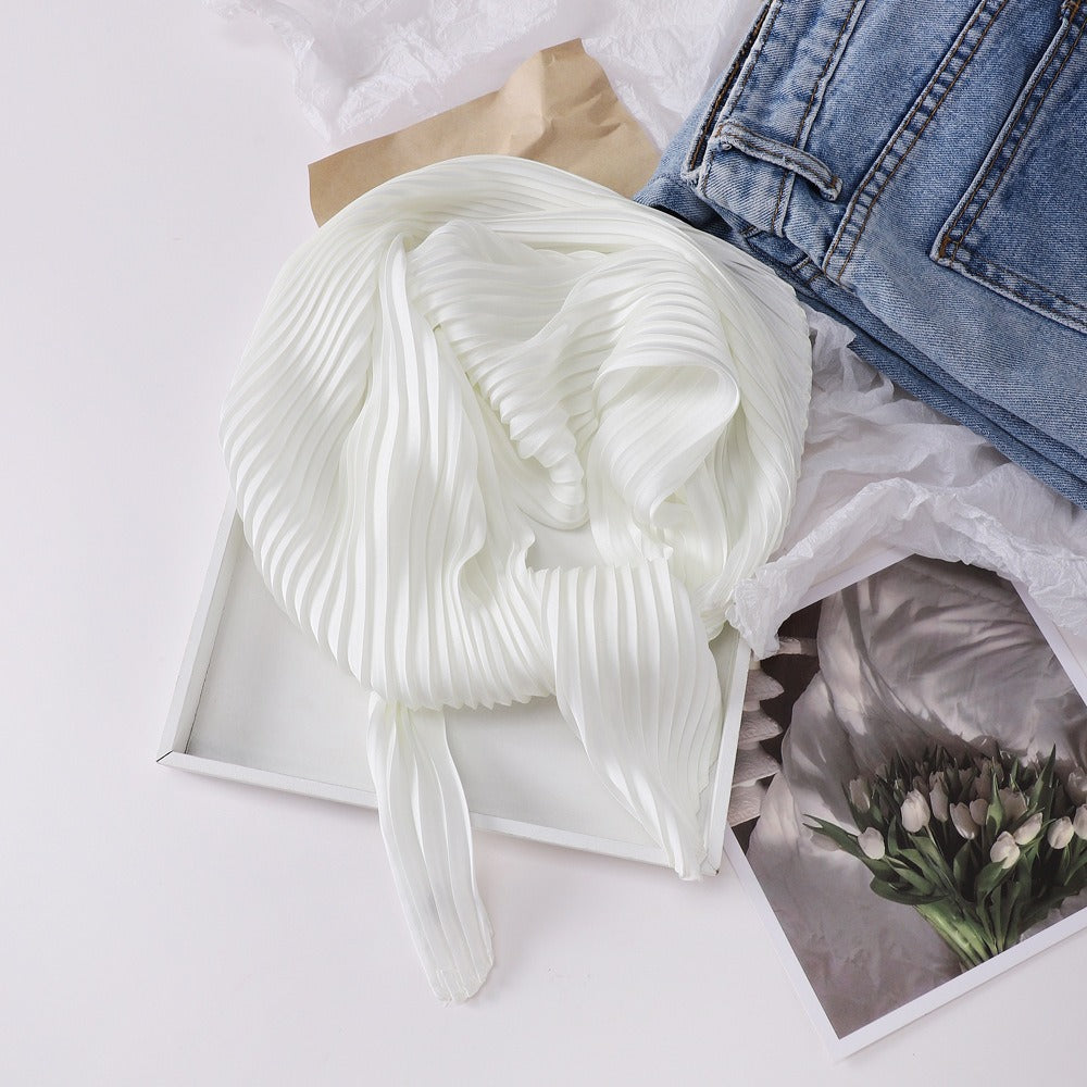 Pleated Square Scarf 70 - White