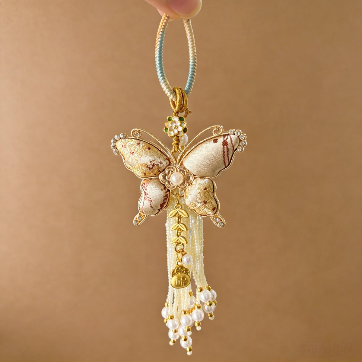 Butterfly Pearl-Tassel Bag Charm - Apricot