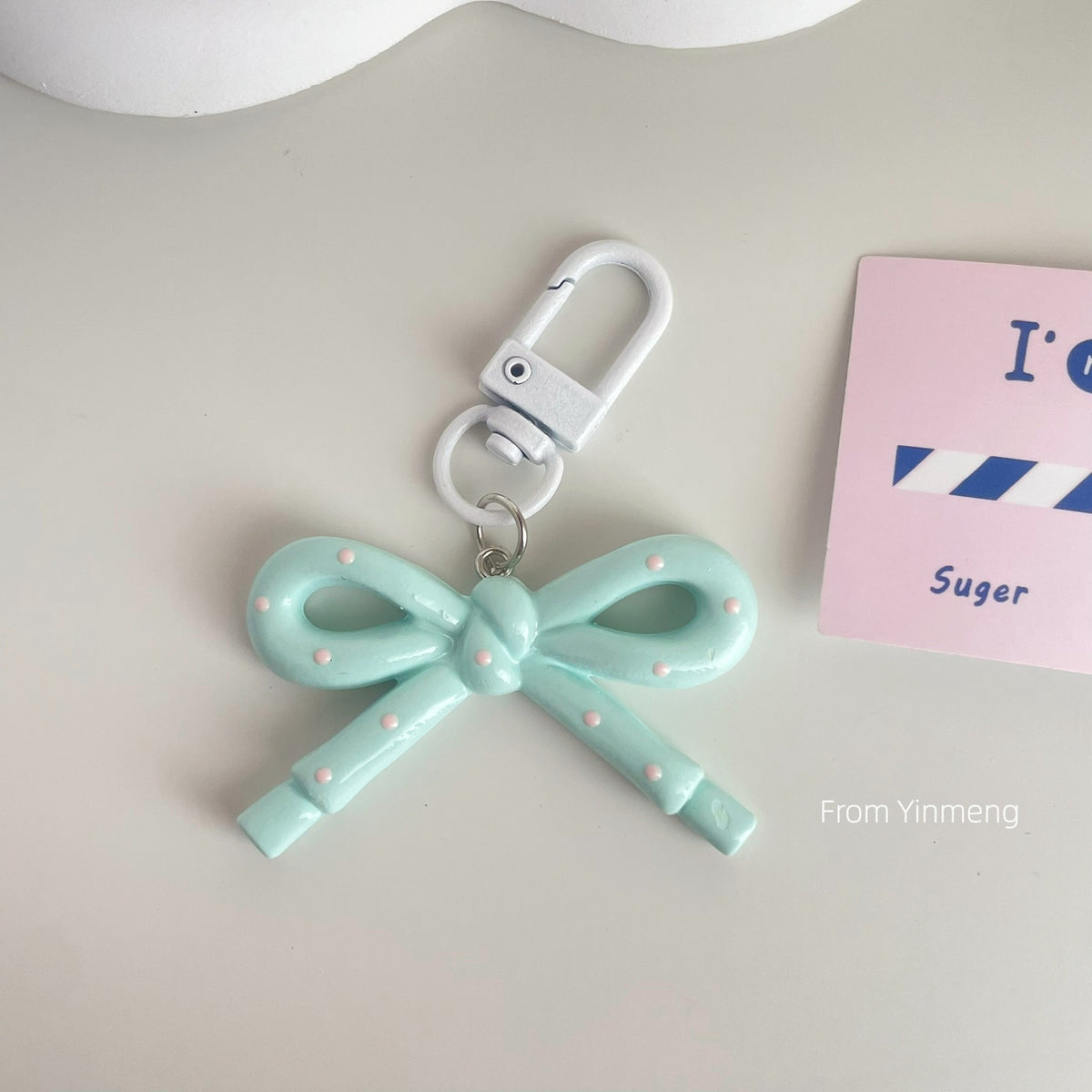 Polka-Dot Bow Bag Charm - Mint