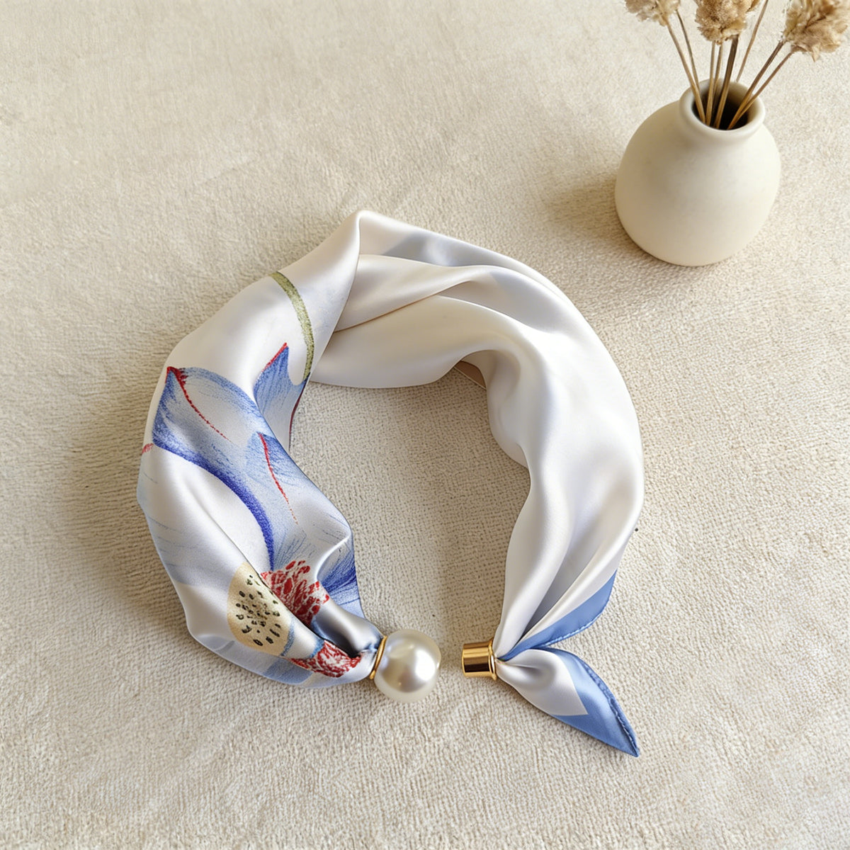 Floral Magnetic-Clasp Scarf - Blue Bud