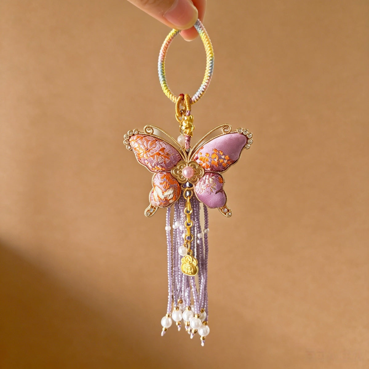 Butterfly Pearl-Tassel Bag Charm - Purple