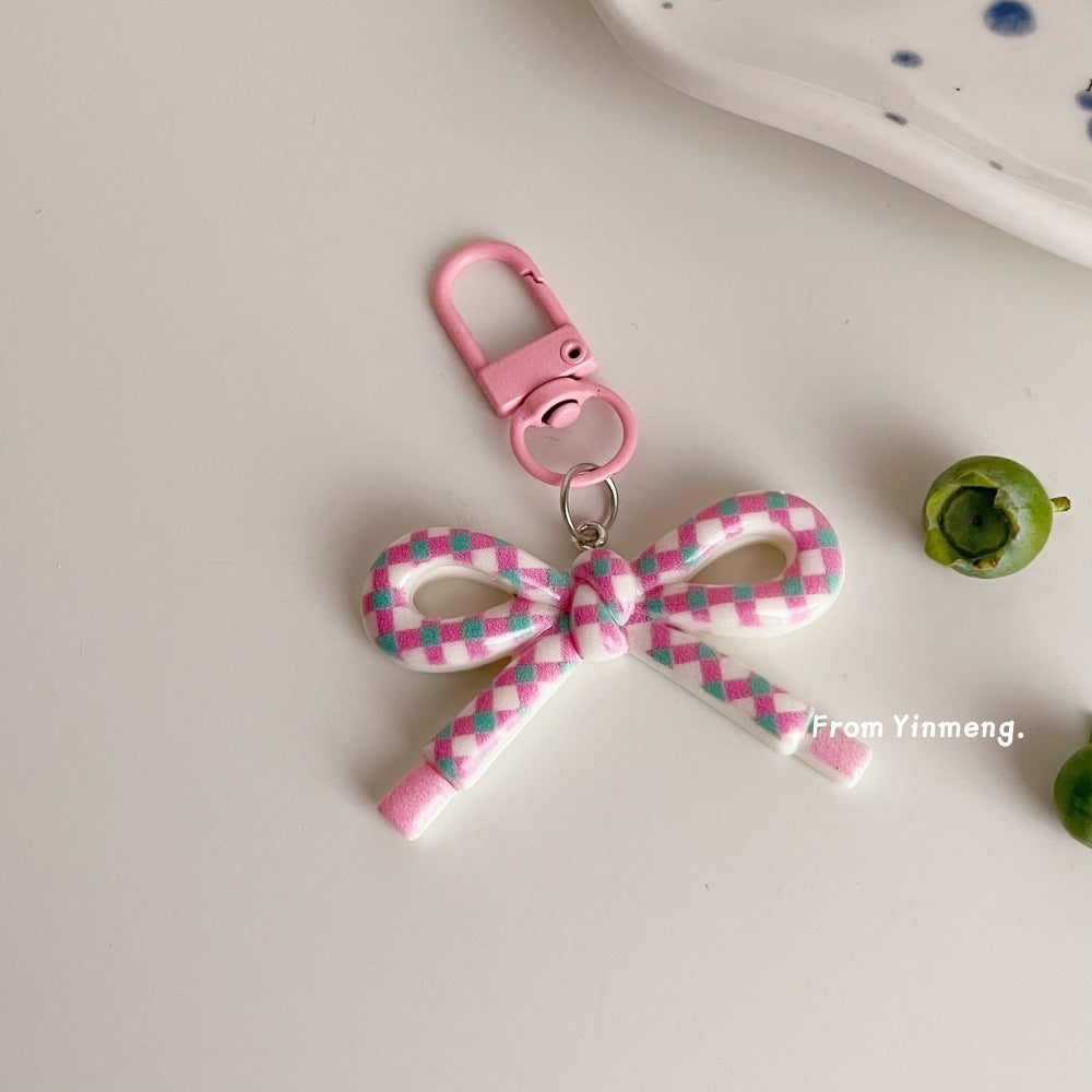 Gingham Bow Bag Charm - Purple and Green