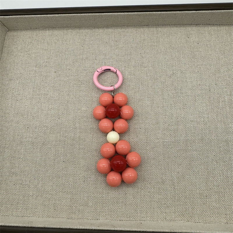 Beaded Daisy Loop Bag Charm - Pink