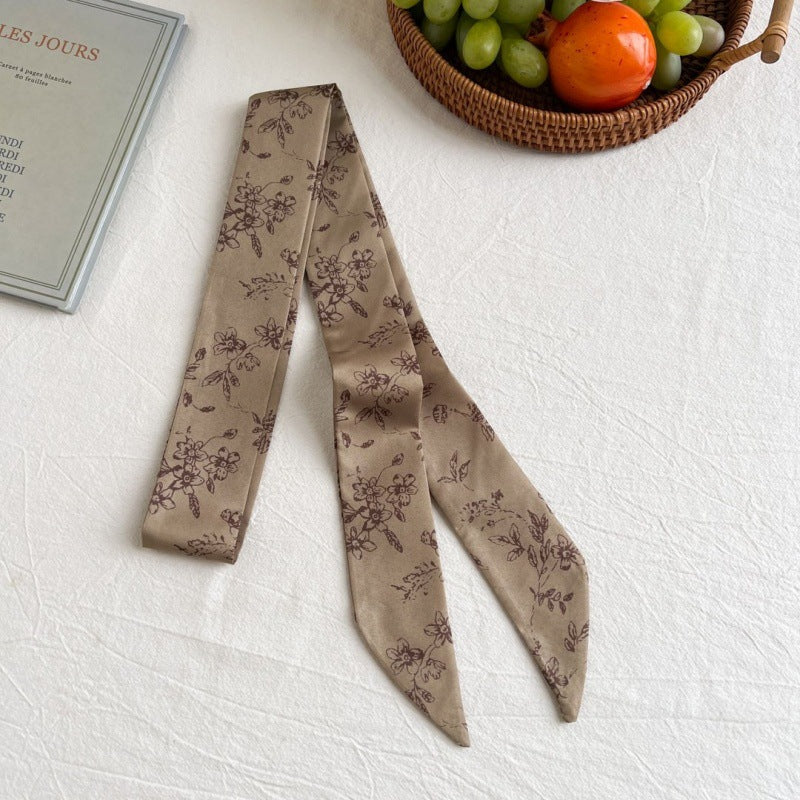 Botanical Ribbon Scarf - Khaki Floral