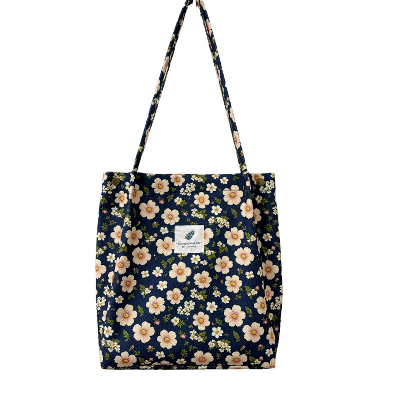 Everyday Botanical Shoulder Tote - Blue Daisy Garden