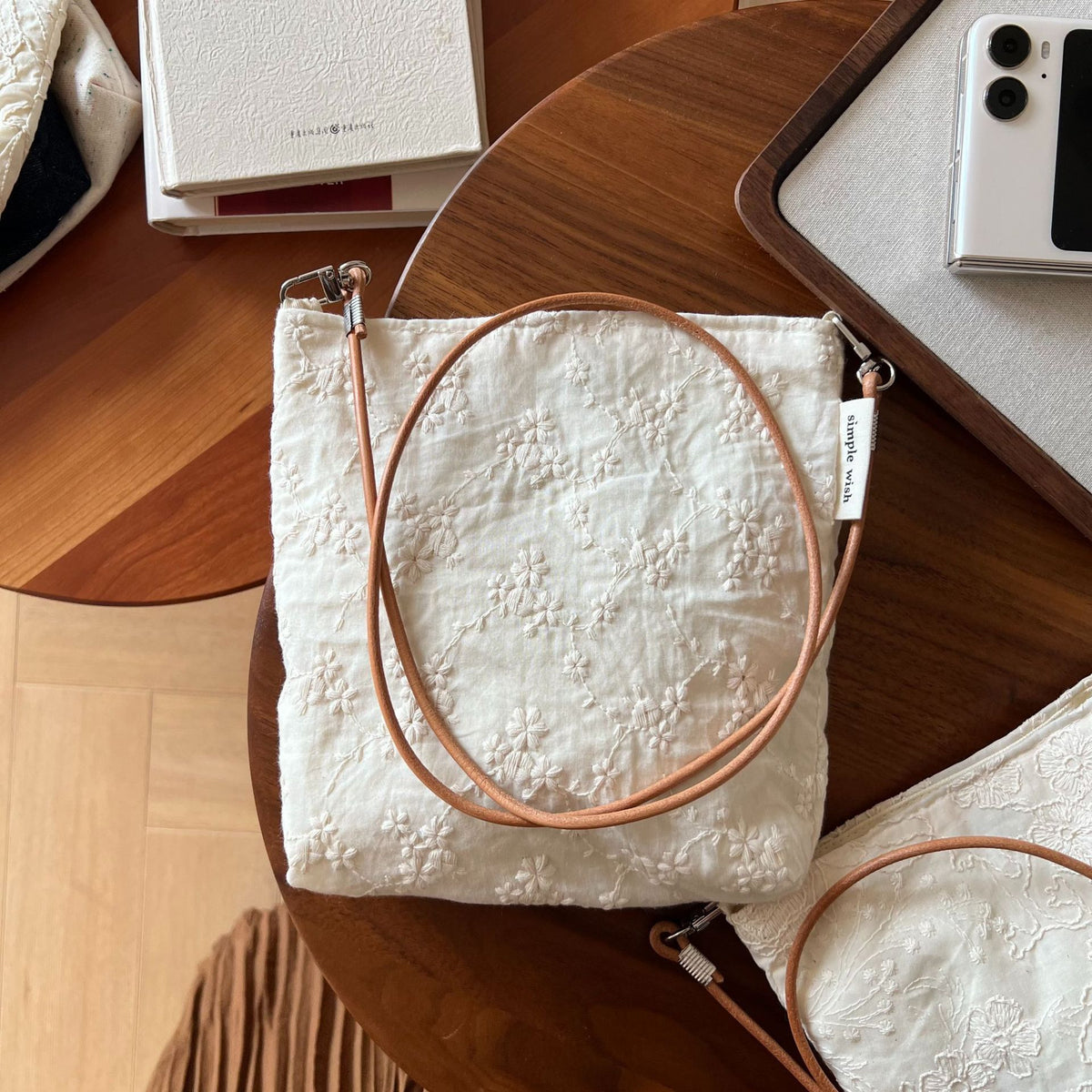 Ivory Bloom Mini Crossbody - Beige Raised Flower
