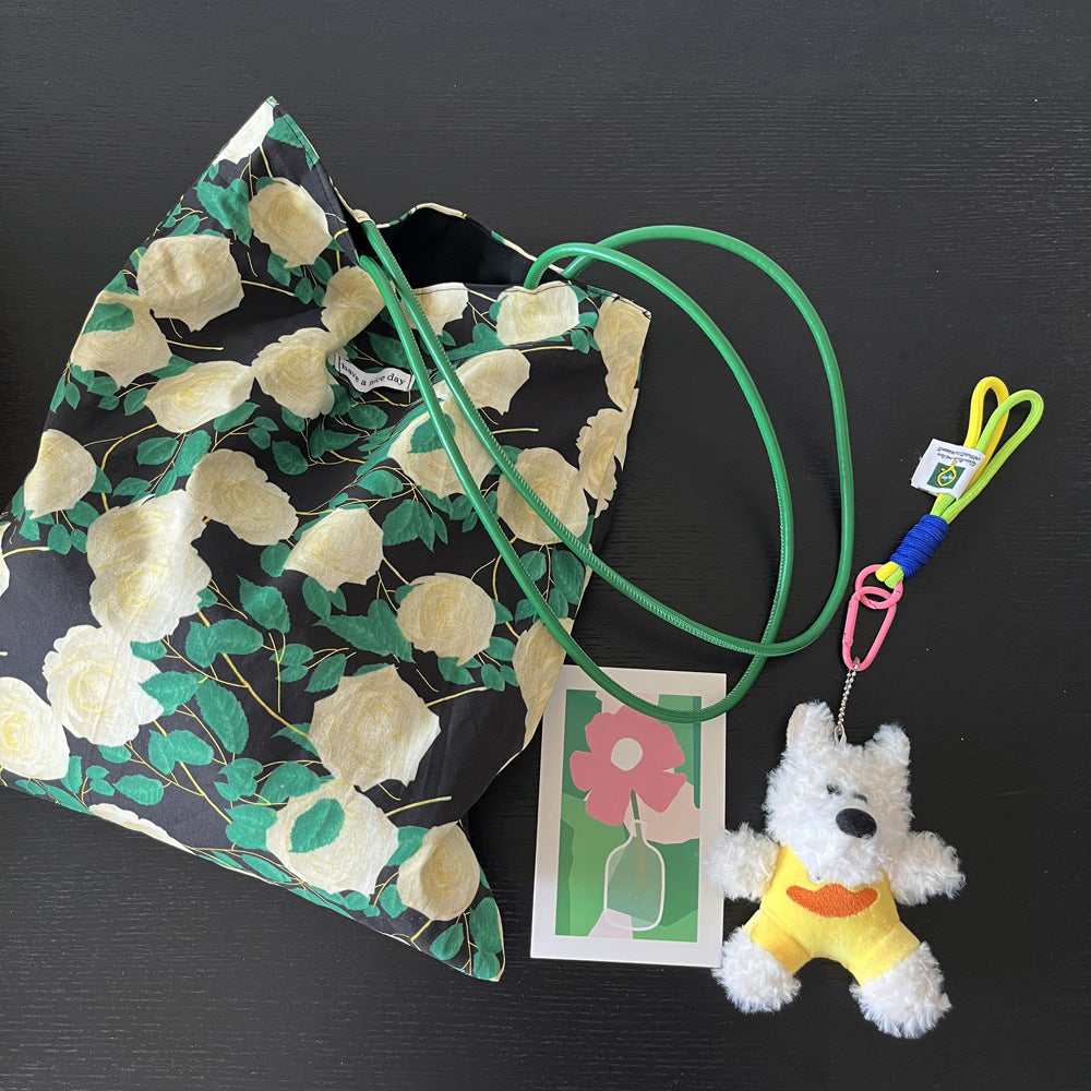 White Rose Garden Tote - White Roses on Green