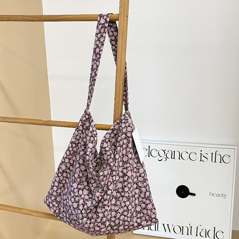 Vintage Floral Cord Tote - Purple Flowers