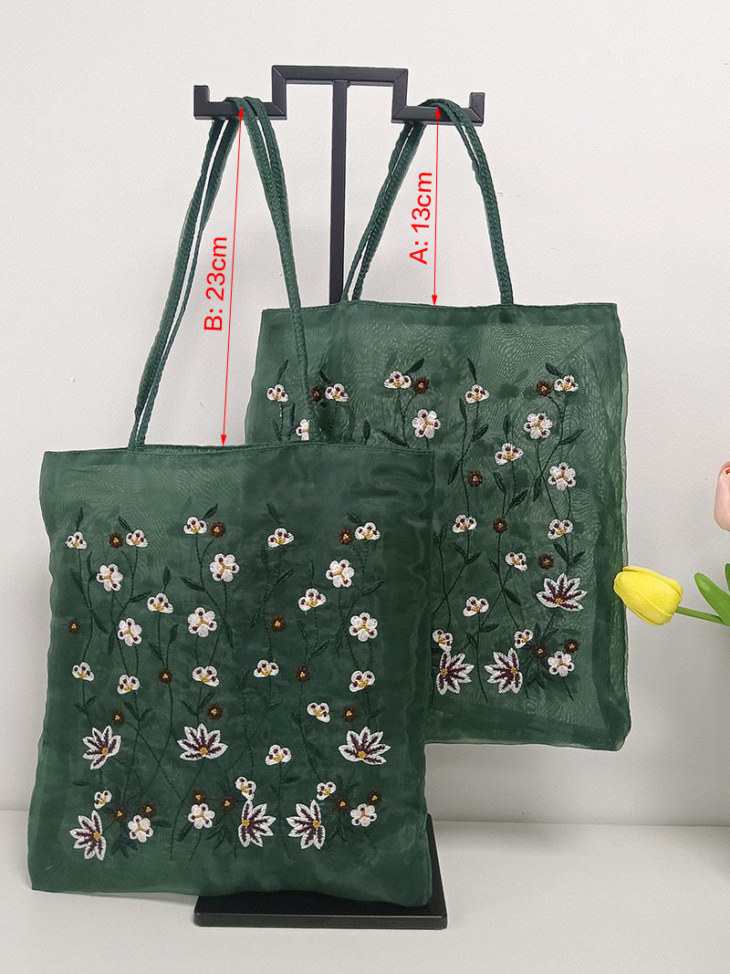 Wildflower Mesh Tote - Green Meadow / Handheld