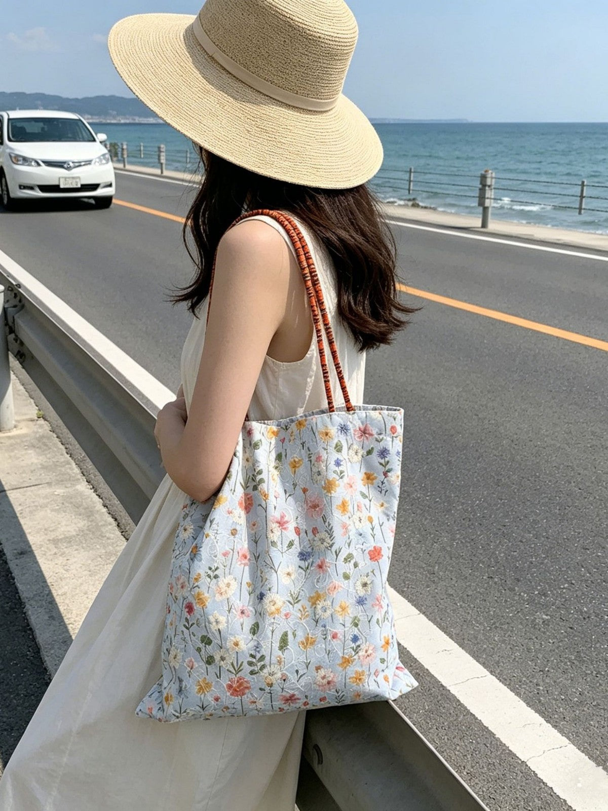 Little Meadow Embroidered Tote - Blue