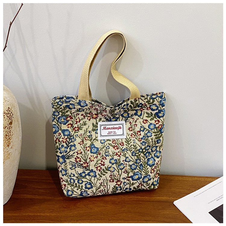 Ditsy Garden Zip Tote - Blue / Small