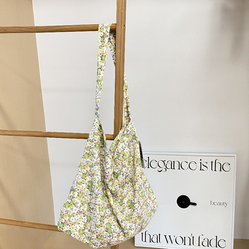 Vintage Floral Cord Tote - Little Green Flowers
