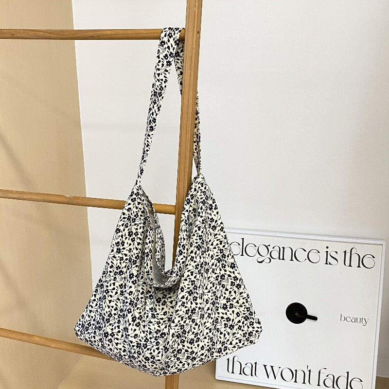 Vintage Floral Cord Tote - Little Black Flowers