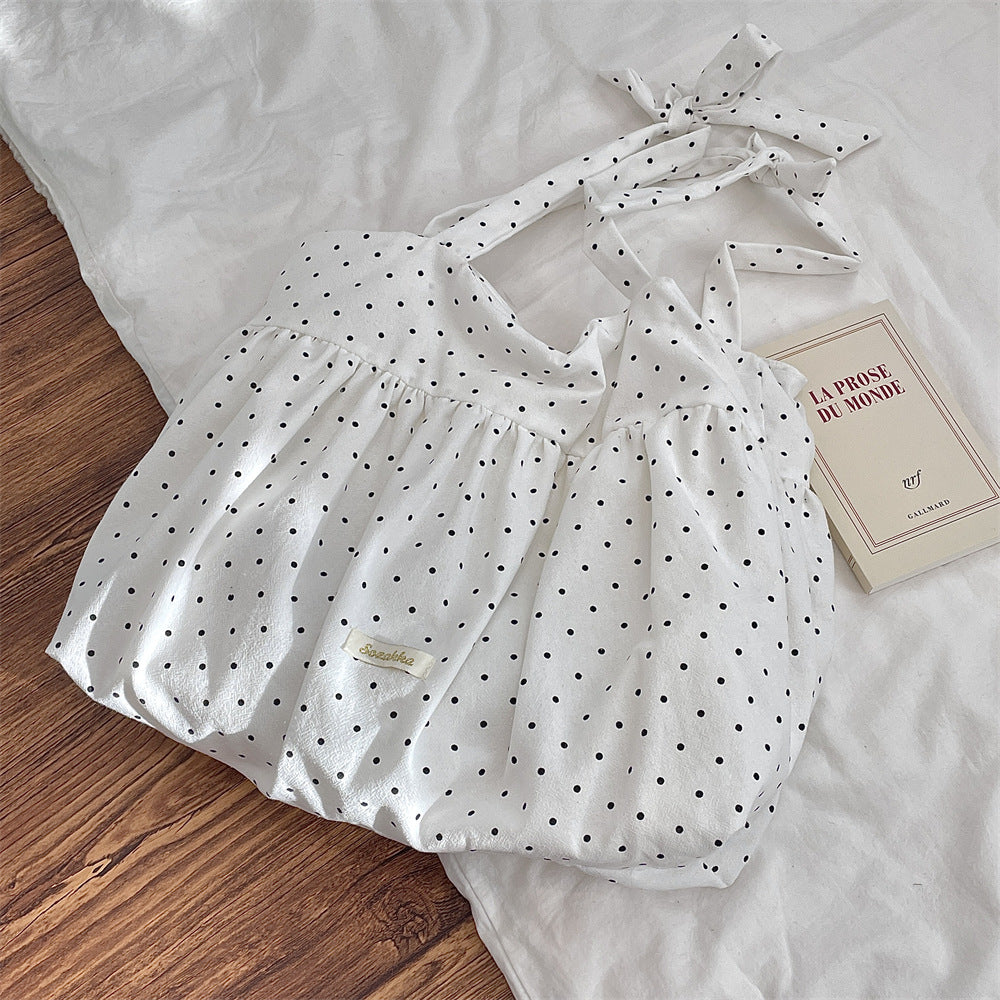 Soft Dot Ruffle Tote - Black Dots
