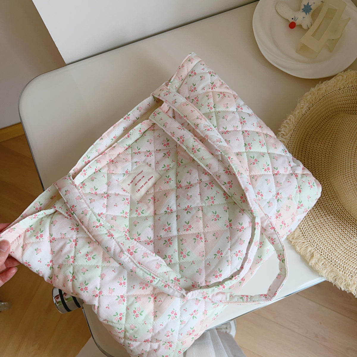 Rose Patch Quilt Tote - Green and Pink Garden Check