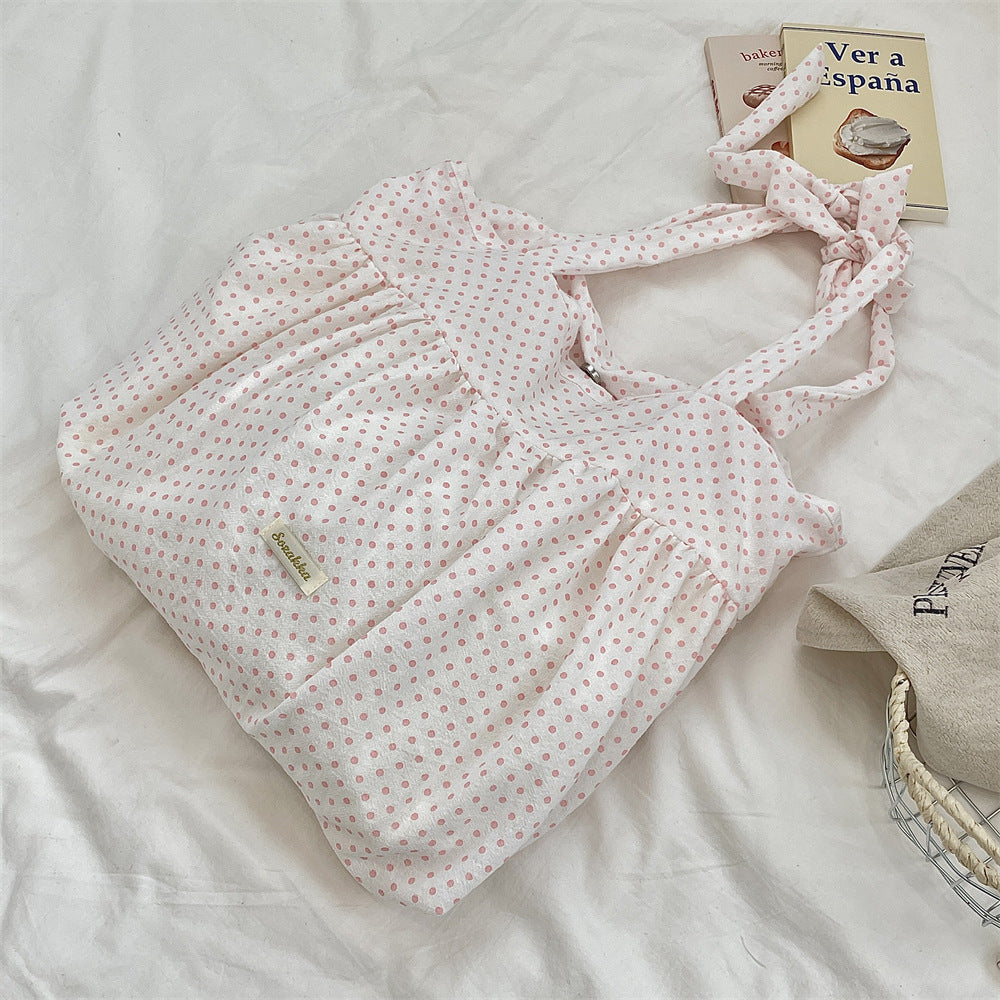 Soft Dot Ruffle Tote - Pink Dots