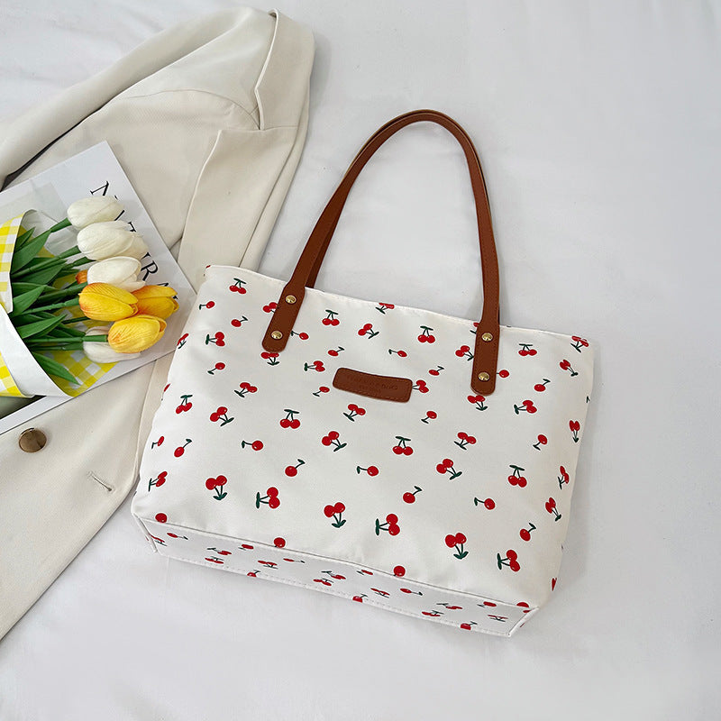 Cherry Day Shoulder Tote - White