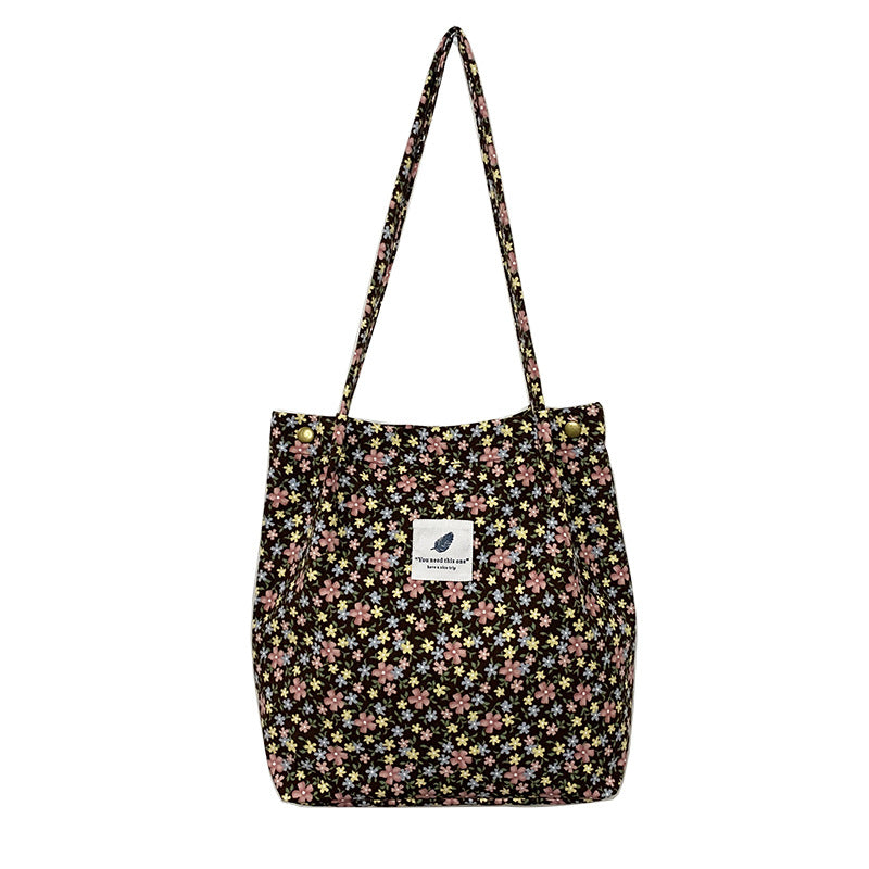 Everyday Botanical Shoulder Tote - Flowers on Black