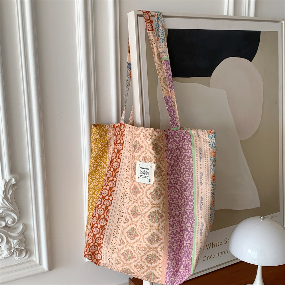 Poppy Garden Tote - Brown Floral Stripes
