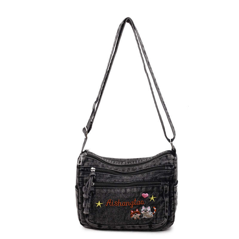 Denim Bloom Crossbody - Black