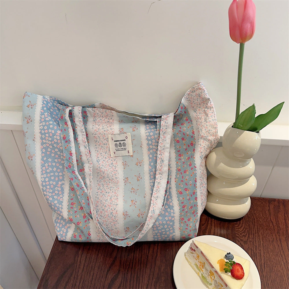 Poppy Garden Tote - Striped Flower Branches