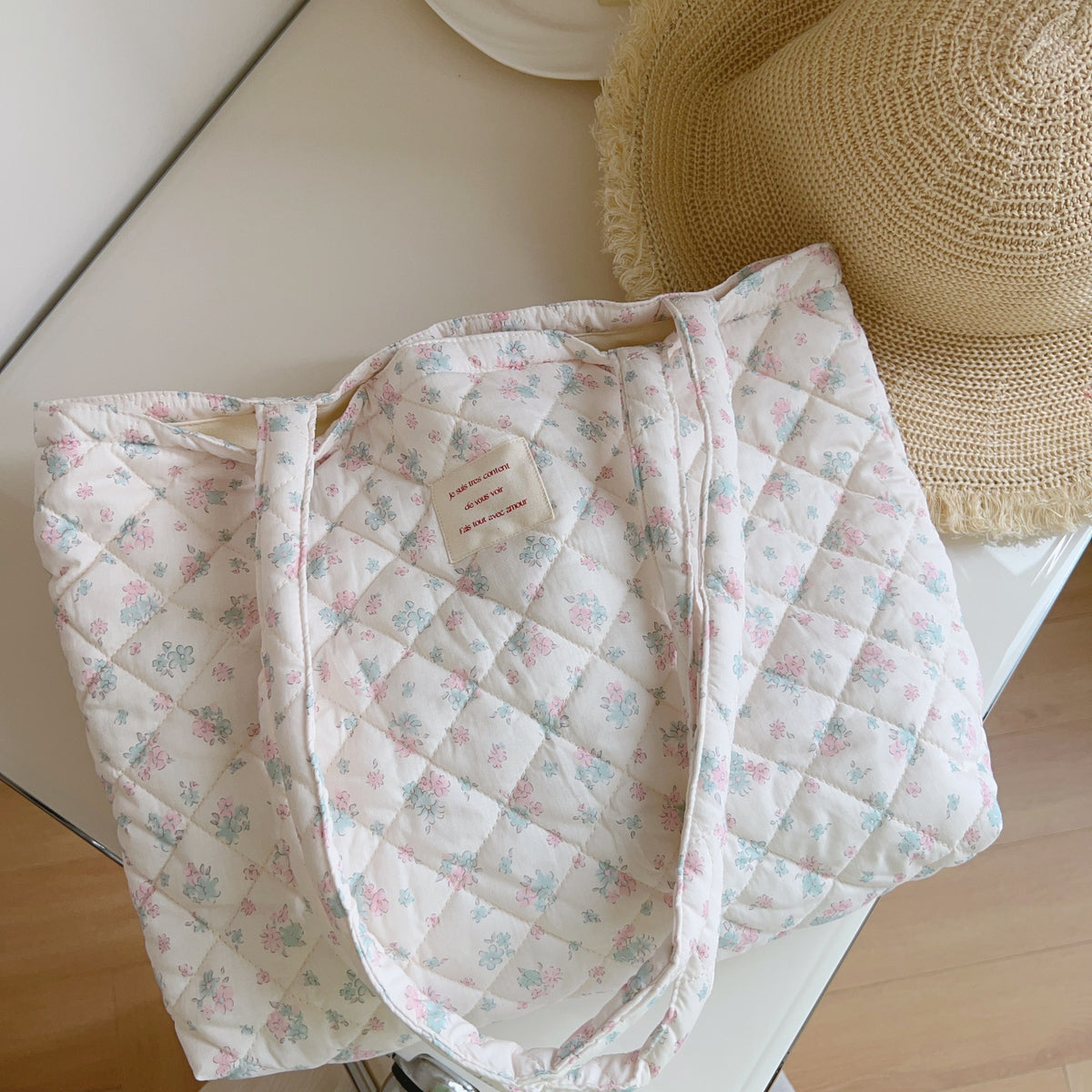 Rose Patch Quilt Tote - Blue and Pink Flowers