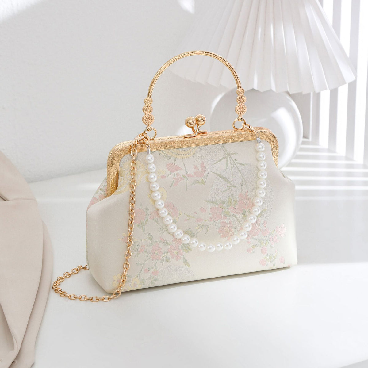 Bamboo Bloom Frame Bag - Bag + Chain + Short Pearl-Look Strap