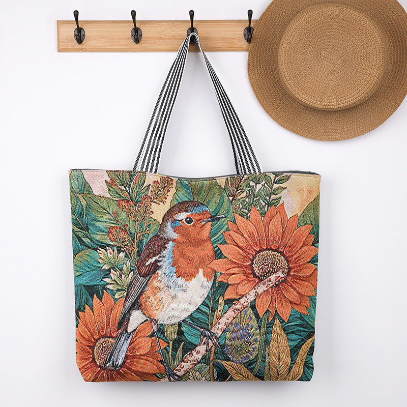Botanical Tapestry Tote - Sunflower Bird