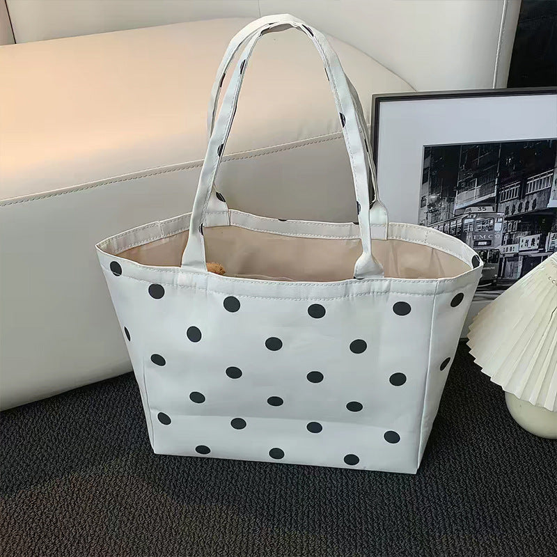 Classic Dot Gathered Tote - Black Dots on Ivory