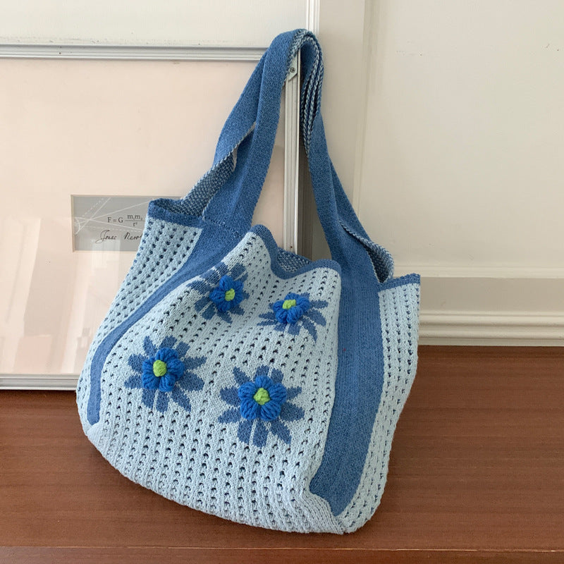 Daisy Knit Shoulder Bag - Blue Daisy