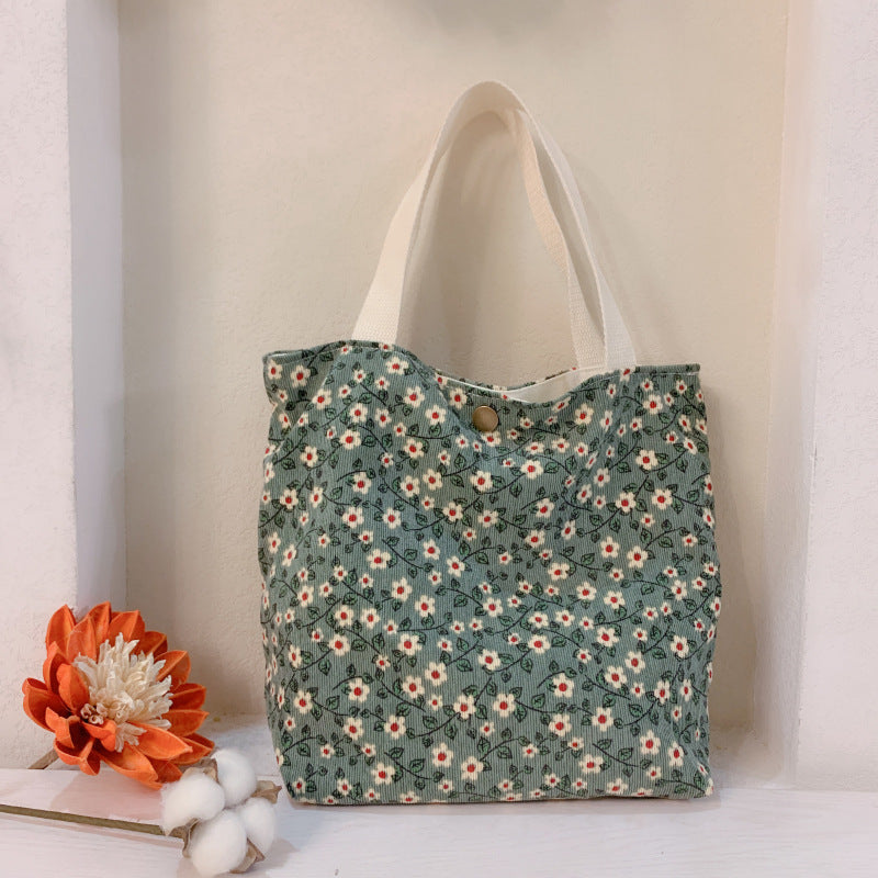 Cottage Rose Mini Tote - White Flowers on Green