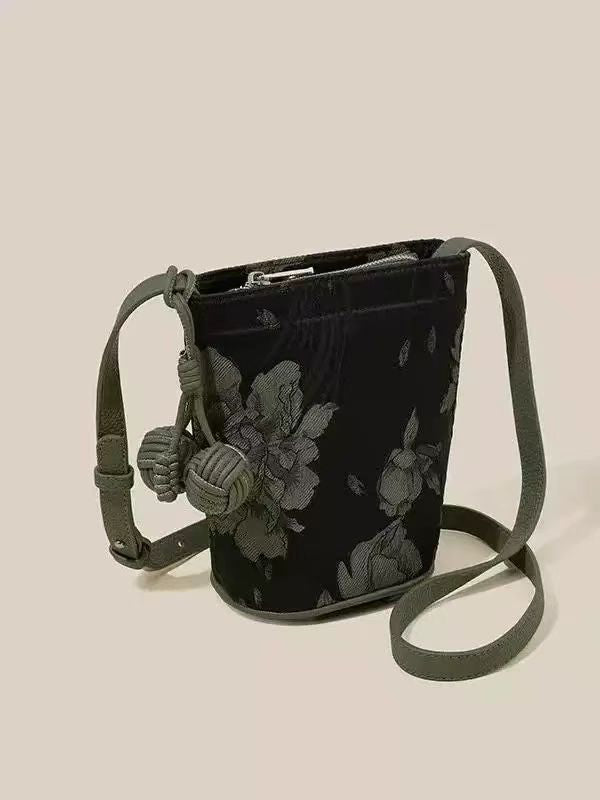 Petite Brocade Crossbody - Black Jacquard