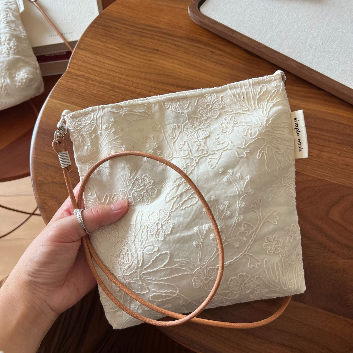 Ivory Bloom Mini Crossbody - Ivory Floral Leaves