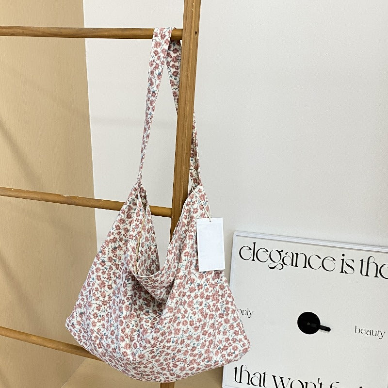 Vintage Floral Cord Tote - Pink Flowers
