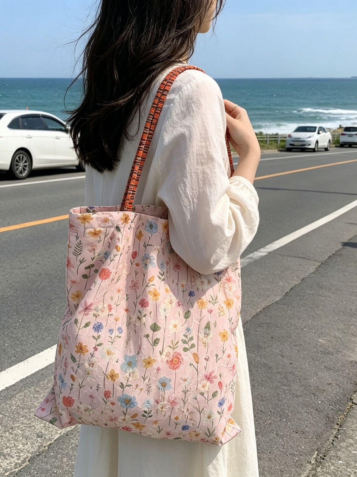 Little Meadow Embroidered Tote - Pink