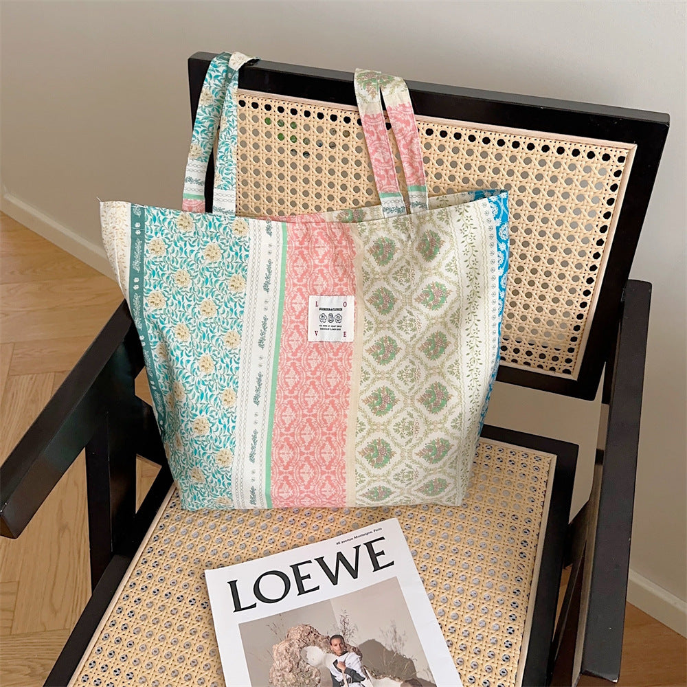 Poppy Garden Tote - Green Floral Stripes