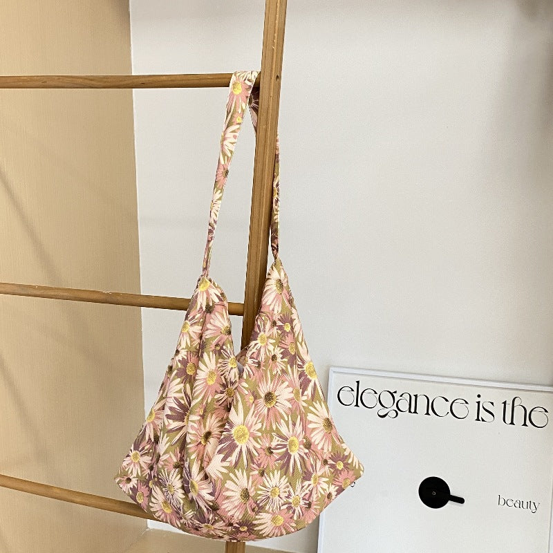 Vintage Floral Cord Tote - Pink Daisies