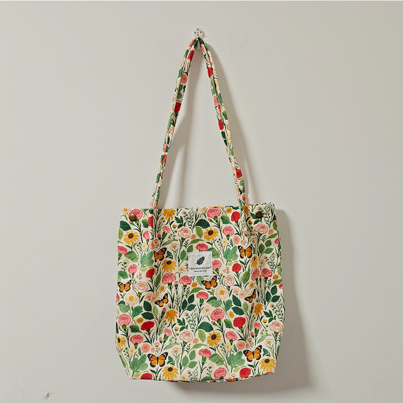 Everyday Botanical Shoulder Tote - Daisies and Butterflies
