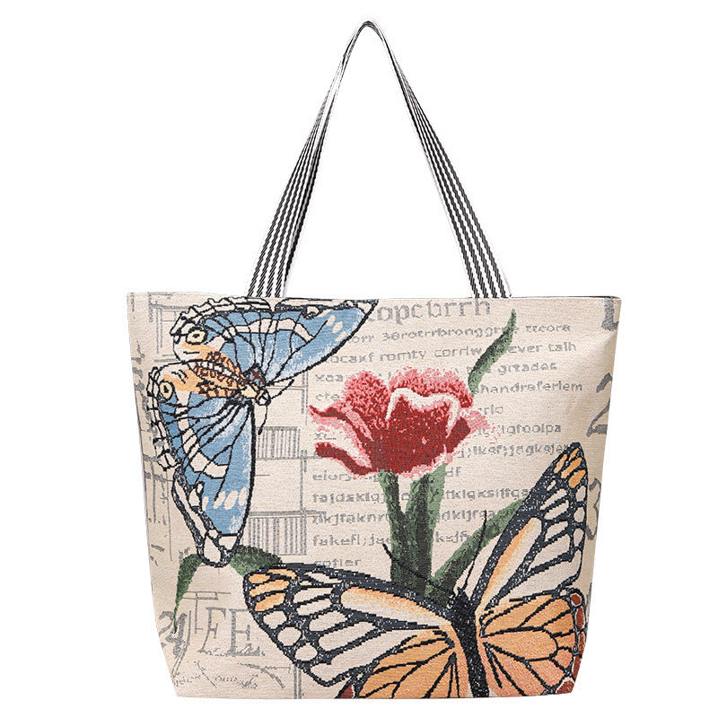 Botanical Tapestry Tote - Butterflies and Flowers