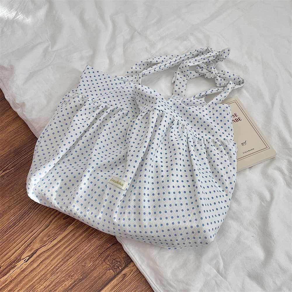 Soft Dot Ruffle Tote - Blue Dots