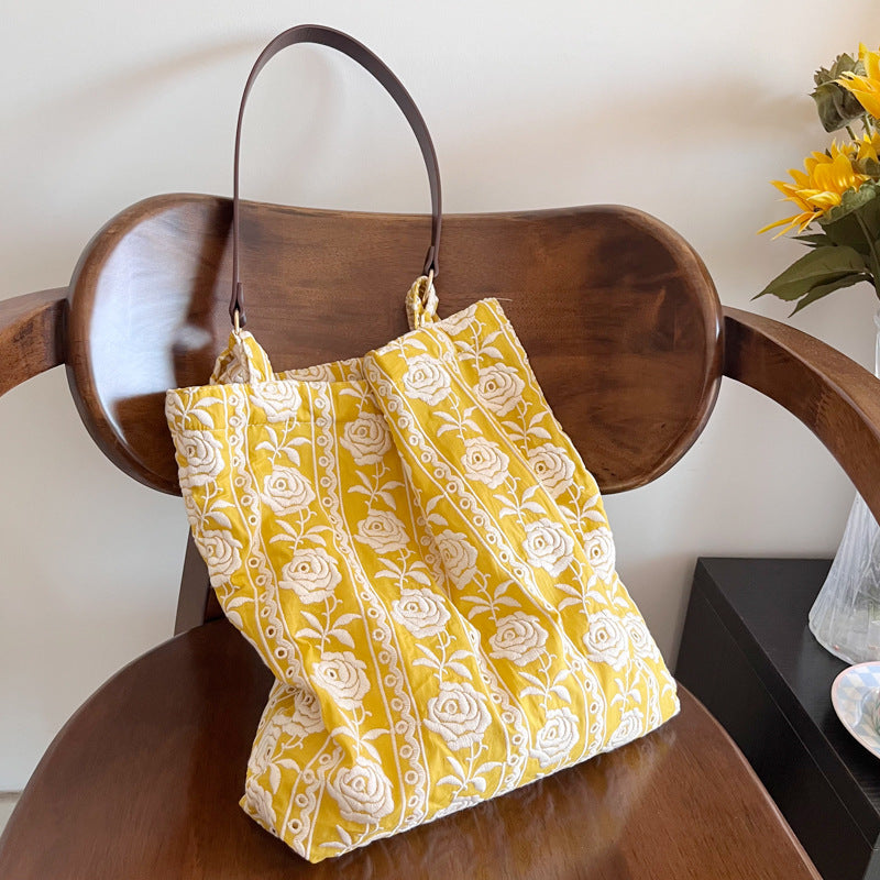 Golden Rose Embroidered Tote - Golden Roses