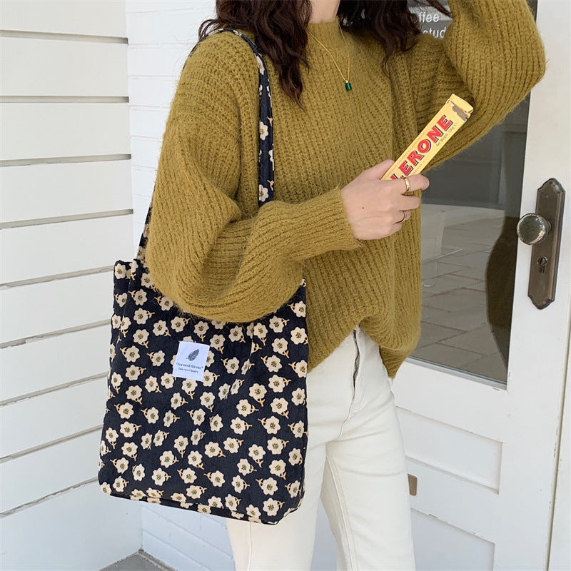 Everyday Botanical Shoulder Tote - Black Plum Blossom